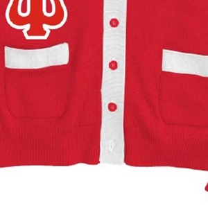 Cárdigan de invierno de punto con estampado de logotipo de alta calidad a la moda personalizado suéter con botones de Color rojo universitario para hombre y mujer - Product Image 3