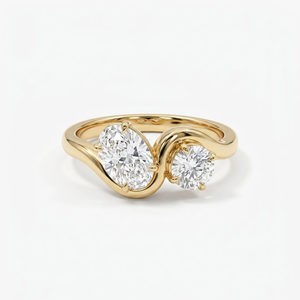 14K Gold Pear Cut and Round Diamond IGI Certified <b>Two</b> <b>Stone</b> Engagement Wedding Band for Women Anniversary Party - Product Image 1