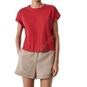 Jersey ligero de algodón, venta al por mayor, camiseta personalizada de secado rápido de alta calidad barata con adornos brillantes, camisa de mujer - Product Image 1