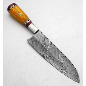 Couteau de chef personnalisé fait main Jexmoo avec lame en acier Damas de 8 pouces, manche en bois, étui en cuir - Cadeau pour chef - Product Image 3