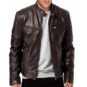 Black Leather Biker Jacket Slim Fit <b>Long</b> Sleeve Zipper Closure Notch Collar Flap Pocket <b>Men's</b> Motorcycle <b>Coat</b> - Product Image 6