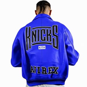 Chaqueta de Cuero Naranja de los New York Knicks para Hombre, Estilo Urbano, Chaqueta Bomber Universitaria, Ropa Deportiva Premium del Equipo de Baloncesto - Product Image 3