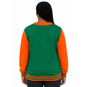 Custom FAMU university college <b>Women's</b> Green <b>Orange</b> Knitted Varsity <b>Cardigan</b> Long Sleeve V-Neck Embroidered custom logo - Product Image 2