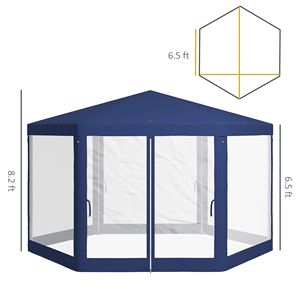 13FT X 11FT Blue Outdoor Party <b>Tent</b> Hexagon Sun Shade <b>Canopy</b> Protective Mesh Screen Sidewalls Ropes Stakes Made Polyester - Product Image 3