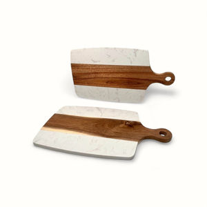 Elegante Tabla de Cortar Rectangular de Madera de Acacia con Diseño Único y Asa, Duradera, de Madera Natural con Mármol Blanco y Negro para Servir - Product Image 6
