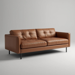 Canapé en cuir de vache véritable de style moderne du milieu du siècle, 3 places, revêtement marron pour salon - Product Image 1