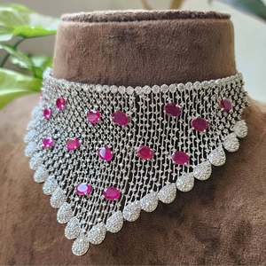 Heavy Bridal AD Choker with Ruby-Gold Plated Fine Jewelry Set - Product Image 2