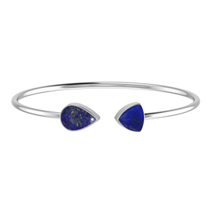 925 Sterling Silver Trendy High Finish Twister <b>Bracelet</b> Lapis Lazuli Gemstone Two Shape Pear Semi Trillion Cabochon Bezel Gift - Product Image 1