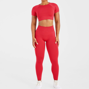 Wholesale Custom Womens Seamless 2 Piece Activewear Set Short Sleeve Sports <b>Jacket</b> & High Waist Leggings Gym Workout Outfit - Product Image 1