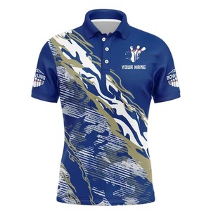 100% Polyester Custom Colors Men's Sporty <b>Bowling</b> for Polo Shirt New Colorful Lightning Design - Product Image 2