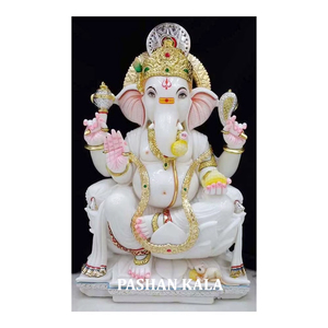 Estatua de Ganesha de Mármol Blanco de Makrana y Estatua Moderna de Ganesha para Exteriores, Religión Hindú, Hermosa Estatua Hecha a Mano - Product Image 1