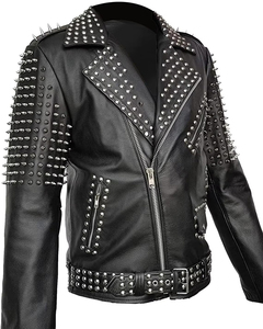 Men's Black PU Leather Biker Jacket With Rivet <b>Decoration</b> Turn-Down Collar Zipper Closure Slim Fit Moto Style Autumn Wear - Product Image 5