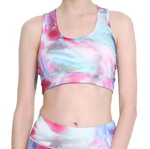 Vibrant Abstract Tie Dye Print Womens Sports Bra Moisture Wicking <b>Padded</b> Activewear Top for High Impact Workout - Product Image 1