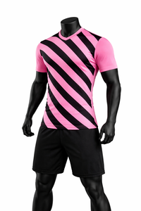 Men's <b>Pink</b> Black Striped Soccer Jersey Set Short Sleeve V-Neck Quick Dry Polyester Athletic Uniform All Seasons - Product Image 2