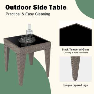 Table de patio carrée compacte PPL pour extérieur avec plateau en verre trempé et structure métallique robuste, table d'appoint en osier pour véranda ou table d'appoint - Product Image 6