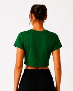 Women <b>Crop</b> <b>Top</b> T-Shirt Solid <b>Green</b> Crew Neck Short Sleeve Casual Fit Spring Summer Regular Style Drop Shoulder 100% Cotton - Product Image 2