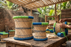 Taburete Tejido a Mano de Bambú, Ecológico, Hecho a Mano, Diseño Redondo Moderno, Duradero, para Uso en Interiores, Decoración del Hogar para Diwali - Product Image 2