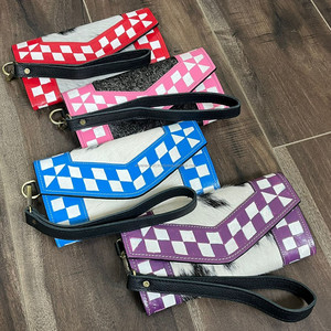 Portefeuille long tendance à poignets pour femmes, fait main, à carreaux rouges et noirs, grande capacité, blocage RFID, porte-cartes, pochette - Product Image 6