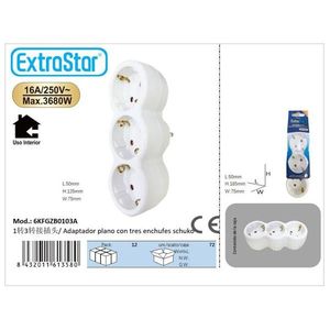 อะแดปเตอร์ปลั๊ก ExtraStar 1 ต่อ 3  16A 250V สูงสุด 3680W สำหรับใช้ภายในอาคาร ช่องเสียบแบบ Schuko - Product Image 1