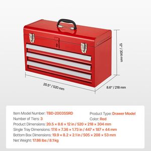 20.5-inch Portable Metal <b>Tool</b> <b>Box</b> with 3 Ball Bearing Slide Drawers <b>Small</b> <b>Tool</b> Chest Liners High-quality EVA - Product Image 5