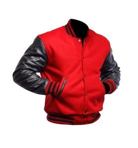 Chaqueta de béisbol de invierno de cuero de vaca y lana de alta calidad, con cuello alto, capucha, transpirable, tejida, estilo universitario, servicio OEM. - Product Image 1