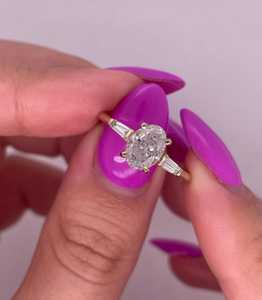 Moissanite 3CT Oval Cut Diamond Three Stone <b>Ring</b> For Unisex original 925 Silver With Gold Plated For Wedding Bridal Promise Gift - Product Image 6