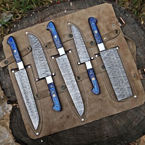 UA Supplies Customized Handmade Damascus Steel Full Tang 5-Piece Kitchen Chef <b>Set</b> Ambidextrous Ergonomic Wooden Handles - Product Image 4