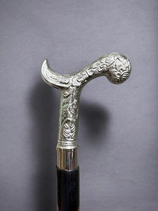 Handcrafted Wooden <b>Walking</b> Cane with Ornate Engraved Metal Handle Decorative Wood <b>Walking</b> <b>Stick</b> for <b>Men</b> and Women, Vintage Style - Product Image 4