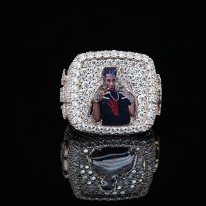 Customize Photo <b>Iced</b> Out Round Brilliant Cut VVS Bling Moissanite Rapper Hip Hop Custom HandMade Statement <b>Ring</b> Jewelry for Gift - Product Image 1