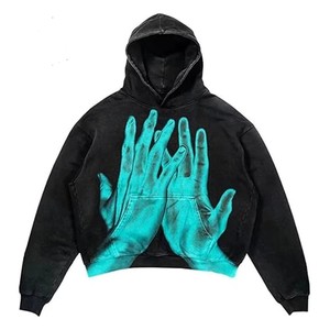 Sweat à capuche d'hiver ample avec appliqué imprimé et graphique personnalisé, en molleton 100% coton, haute qualité, impression de logo OEM, vente en gros, style streetwear - Product Image 4