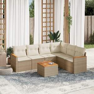 Ensemble de canapés de jardin beige en rotin PE, mobilier d'extérieur, coussin imperméable, mousse haute densité, design contemporain - Product Image 3