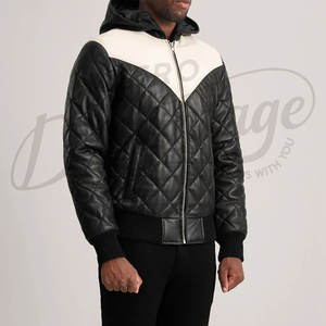 Veste matelassée en cuir contrasté pour homme, design matelassé en losanges, capuche en simili cuir, manteau d'hiver chaud et rembourré - Product Image 5