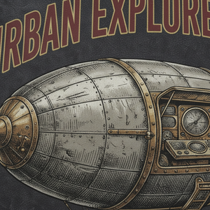 T-shirt court oversize imprimé Dirigible Steampunk Urban Explorers Club pour homme, style urbain, manches courtes, col rond, en jersey de coton - Product Image 6