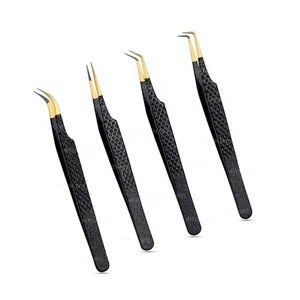 Pince à épiler personnalisée en acier inoxydable avec pointe en fibre, motif diamant, dorée et noire, pour extensions de cils et fruits - Product Image 5