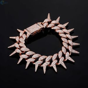 Pulsera Cubana Personalizada con Púas, Chapada en Oro Sólido, con Diamantes Cultivados en Laboratorio, Estilo Iced Out Bling para Hombre - Product Image 4
