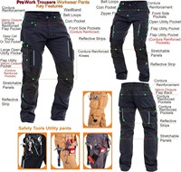 Pantalon de travail renforcé et durable, robuste, avec poches utilitaires, pour la construction et l'usine