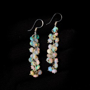 Boucles d'oreilles en opale d'Éthiopie naturelle Welo Fire, cabochons, argent 925 - Product Image 3