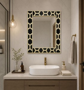 Luxury Wood Handmade Modern <b>Round</b> Framed Bone Inlay <b>Wall</b> <b>Mirror</b> by Hs Husnain Crafts - Product Image 1