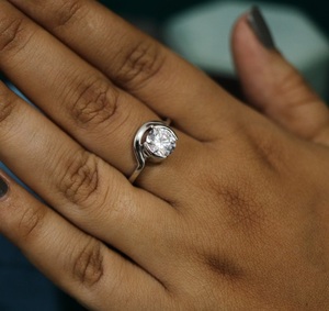 Trendy 1.50CT Brilliant Cut VVS Moissanite Half Bezel Set Curved Wedding Band <b>Solitaire</b> Engagement <b>Ring</b> 925 Sterling <b>Silver</b> Gift - Product Image 3