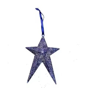 Adorno Colgante de Metal con Estrella Plateada Brillante y Cinta para Decoración de Árboles de Navidad - Product Image 3