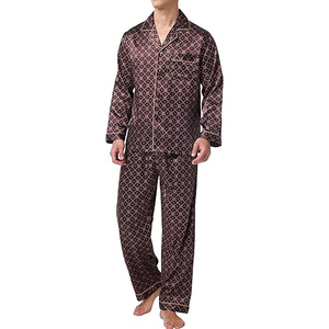 Long Sleeve <b>Men</b> Night Suit Button Front Collar Long Pants <b>Set</b> Drawstring Waist Soft Warm Winter <b>Pajamas</b> Home Wear Lounge - Product Image 1
