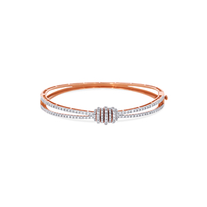 Luxury Rose Gold Double-Row Diamond <b>Bangle</b> <b>Bracelet</b> with Pavé Diamond Center Clasp - Product Image 2