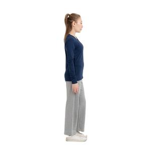 <b>Women's</b> <b>Navy</b> V-Neck Long Sleeve Knitted T-Shirt Solid Color Casual Regular Fit All Seasons <b>Top</b> - Product Image 5