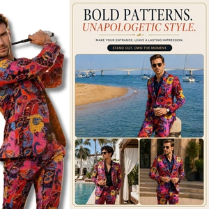 Nouveau Blazer de Costume Homme en Lin Slim Imprimé Floral Respirant pour Fête, Collection Automne 2021 - Product Image 5
