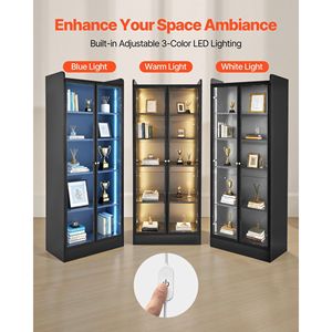 Vetrina Illuminata Alta 67 Pollici con 2 Ripiani Regolabili, Mobile Espositivo a 5 Livelli per Collezioni e Oggetti di Valore - Product Image 5