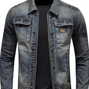 Veste en jean pour homme, classique, à col montant, manches longues, coupe ajustée, élégante, confortable, durable, respirante, hiver, réversible, 100% coton, fermeture avant rapide - Product Image 2