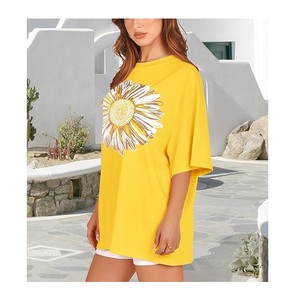 T-shirt décontracté pour femme, imprimé numérique, 100 % coton, manches courtes, grande taille, épaules tombantes, confortable, fabriqué au Bangladesh – Meilleure vente - Product Image 5