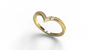 Bague en or 18 carats minimaliste en chevron avec diamant rond pour femme, bague de mariage assortie en forme de V, bague empilable incurvée pavée - Product Image 2