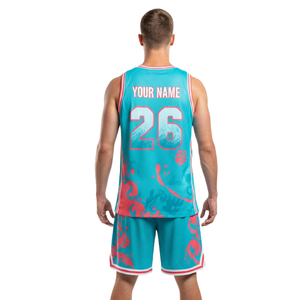 Ensemble short et maillot de basket pour homme, sans manches, imprimé abstrait tourbillonnant, bordure contrastante, personnalisable avec nom et numéro d'équipe, kits de club - Product Image 2