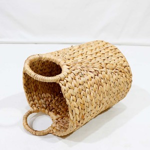 Rustic Circle Water Hyacinth Handwoven <b>Storage</b> Basket Laundry <b>Hamper</b> with Handles - Product Image 4